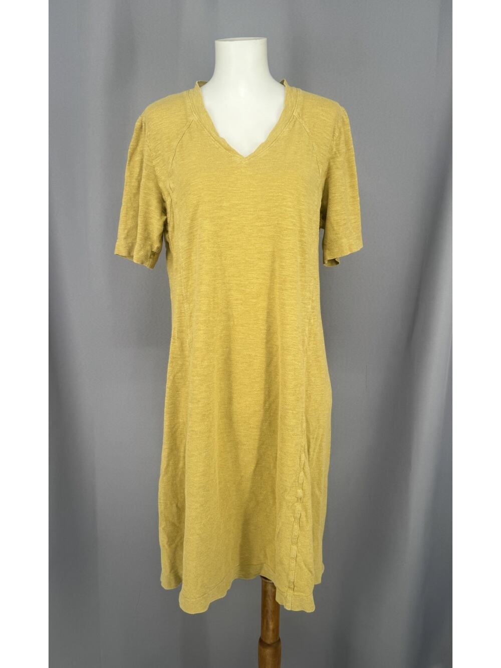 Eileen Fisher Dress Womens Medium Yellow Hemp Organic Cotton V Neck Swing Tee